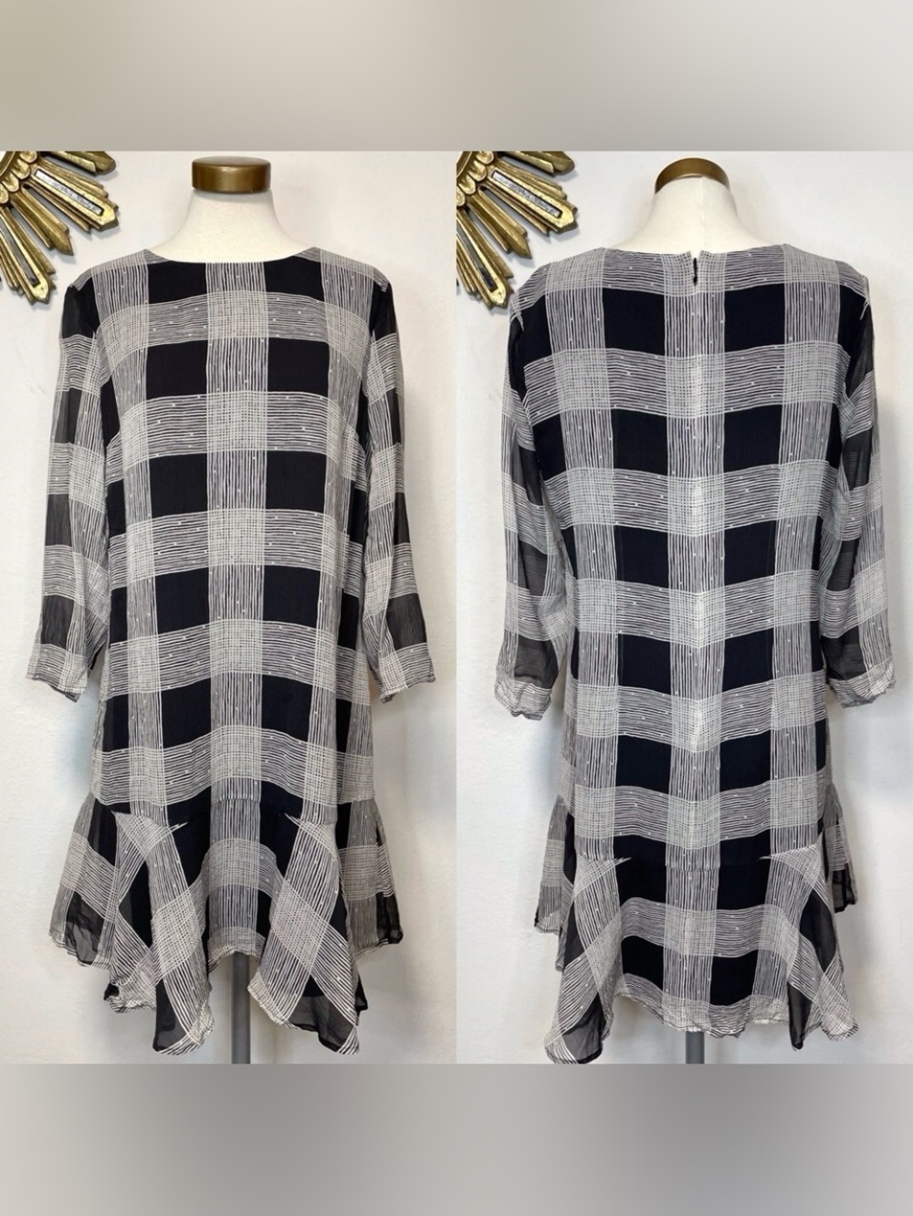 Madewell Silk Inkcheck Ruffle Hem Dress